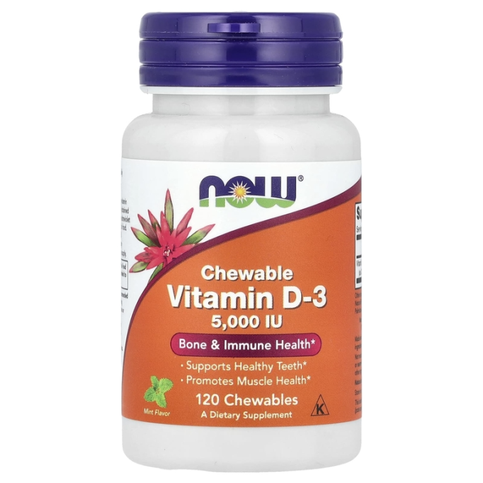 Жевательный витамин D3 NOW FOODS VIT D-3 5000 IU CHEWABLE MINT 120 пастилок NS29657